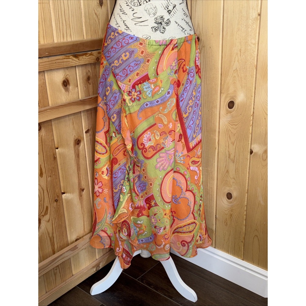 Coldwater Creek Skirt Women's vibrant Colorful Paisley floral Summer Ruffle